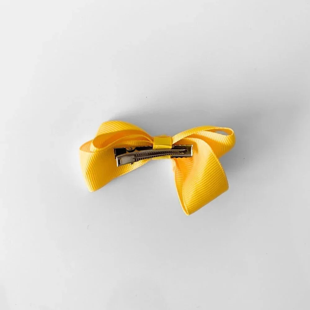 Set of 2 Pretty Girls Hair Bows Grosgrain Ribbon Clips Hair Accessories Yellow - Picture 4 of 5